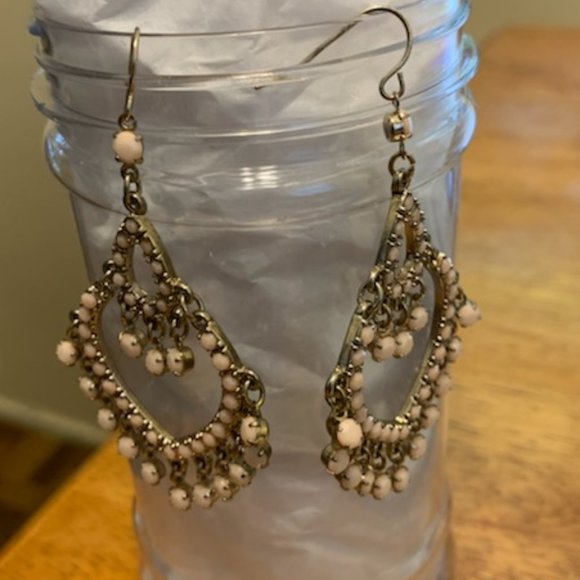 Brass colored and Pink Drop earrings - Picture 1 of 5
